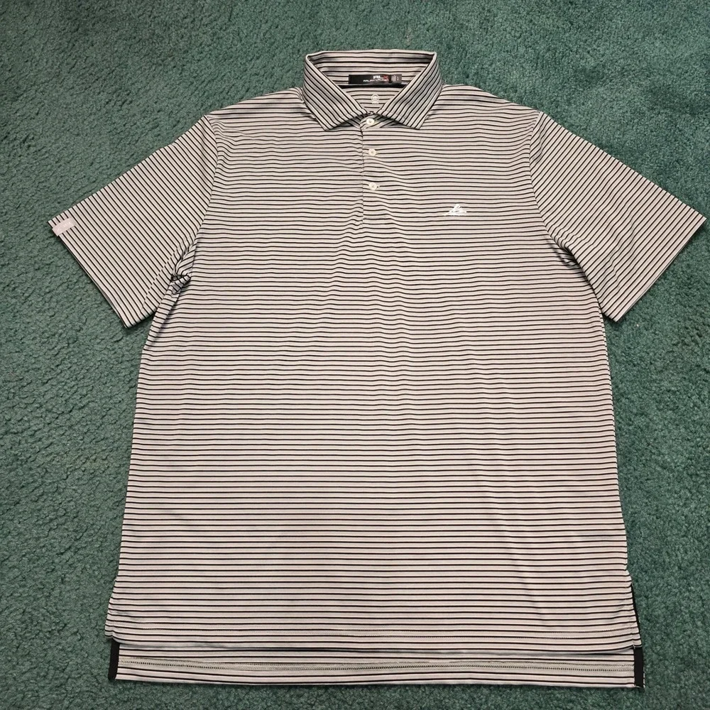 RLX Ralph Lauren Men's Size Large Performance Golf Polo Shirt Grey Black Striped